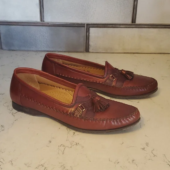 Santoni Brown Leather Tassel Loafers Moccasin Style Santoni Vero Cuoio Brown Leather Tassels Loafers Shoes Made  main image 3